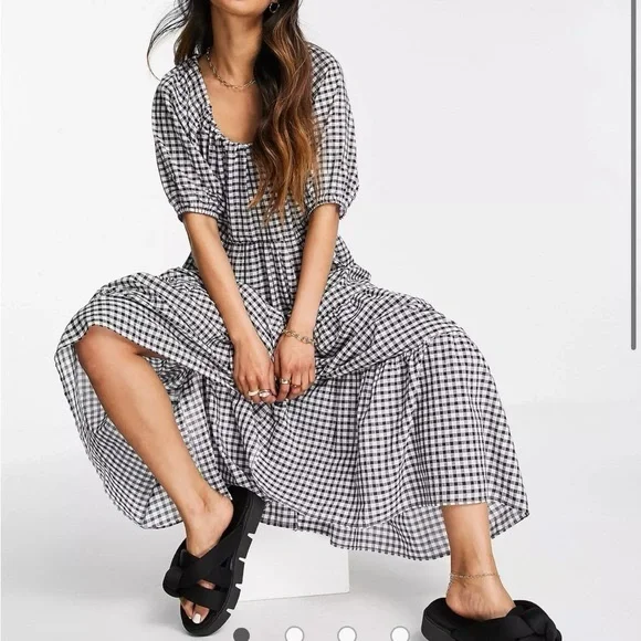 MNG by Mango Gingham Back Tie Dress - Size 2 - Picture 8 of 8
